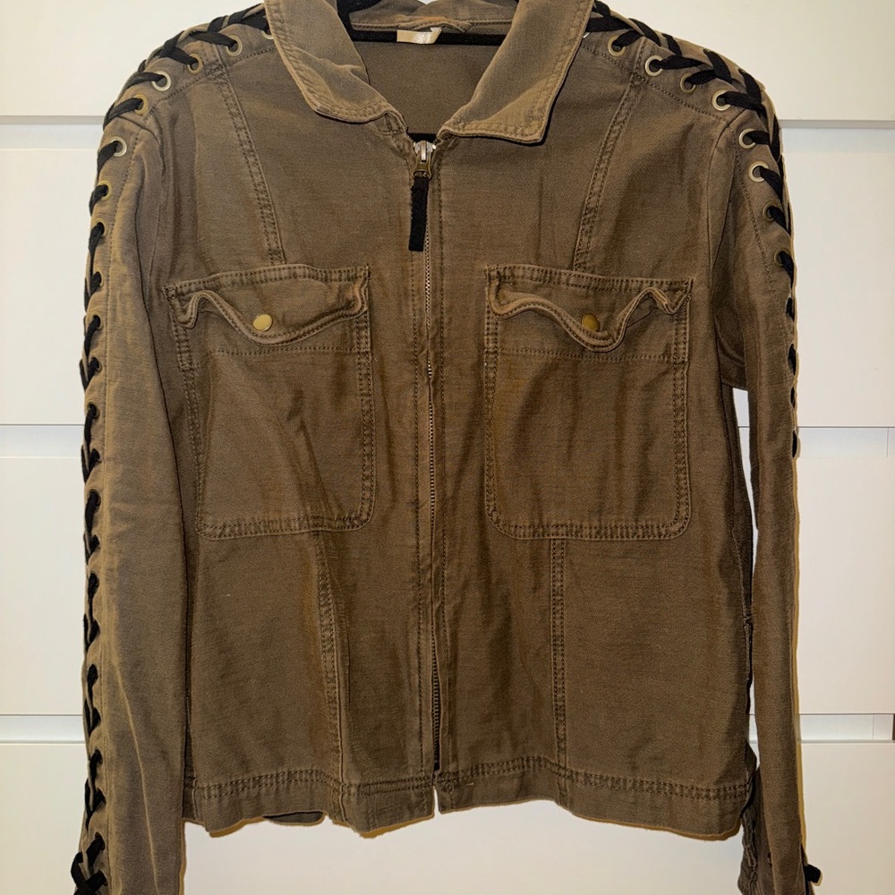 Free People Olive Green Lace-Up Jacket